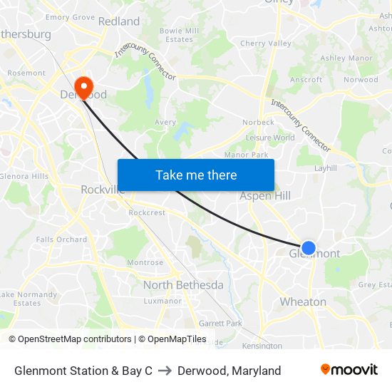 Glenmont Station & Bay C to Derwood, Maryland map