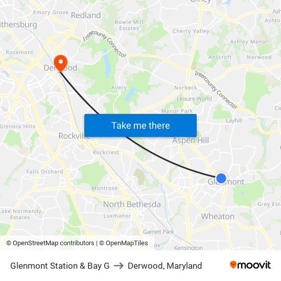 Glenmont Station & Bay G to Derwood, Maryland map