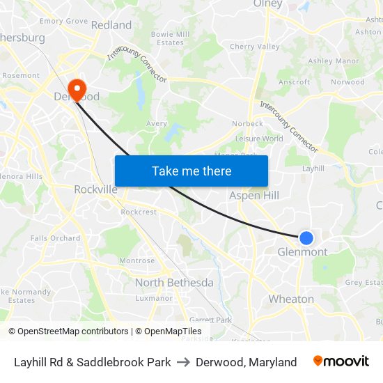 Layhill Rd & Saddlebrook Park to Derwood, Maryland map
