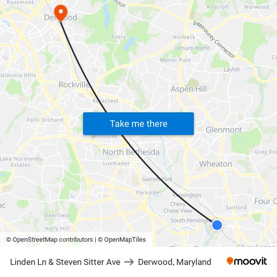 Linden Ln & Steven Sitter Ave to Derwood, Maryland map