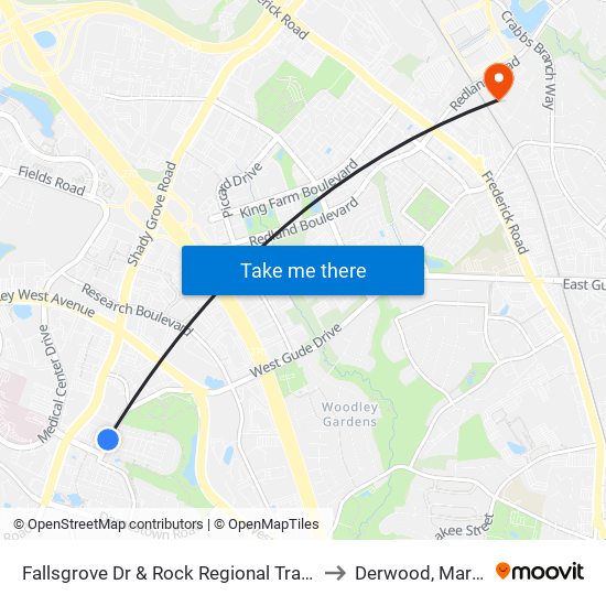 Fallsgrove Dr & Rock Regional Trans Center to Derwood, Maryland map