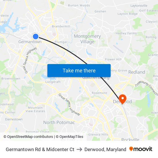 Germantown Rd & Midcenter Ct to Derwood, Maryland map