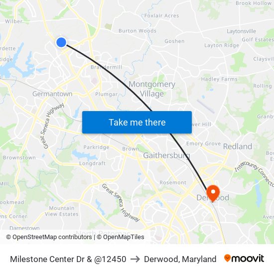 Milestone Center Dr & @12450 to Derwood, Maryland map