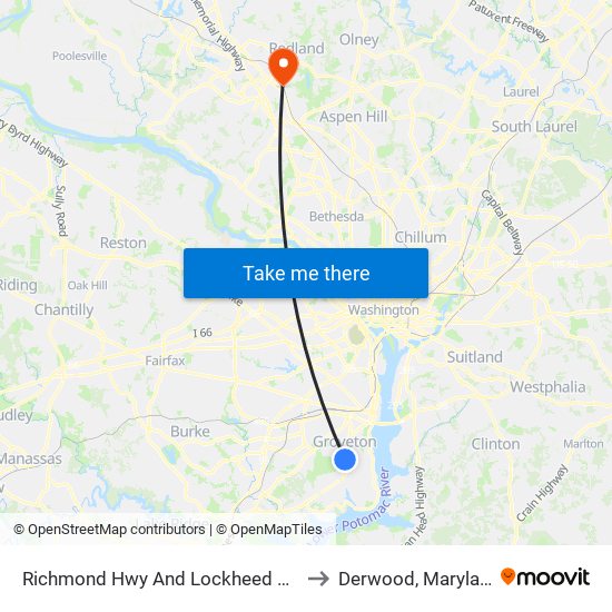 Richmond Hwy And Lockheed Blvd to Derwood, Maryland map