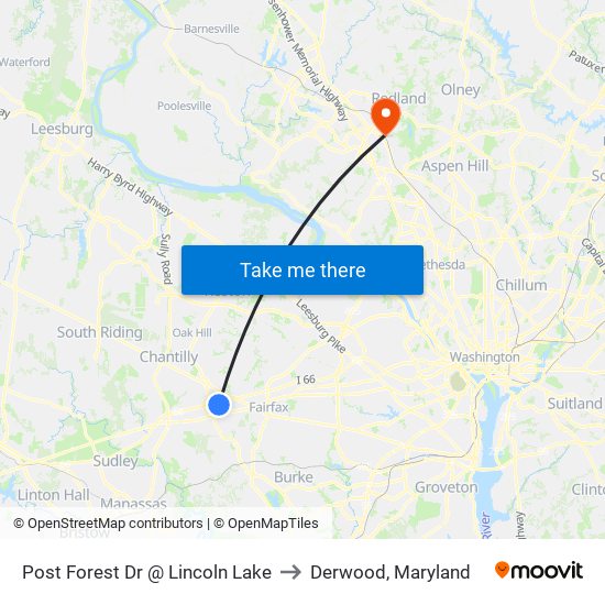 Post Forest Dr @ Lincoln Lake to Derwood, Maryland map