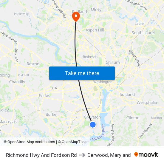 Richmond Hwy And Fordson Rd to Derwood, Maryland map