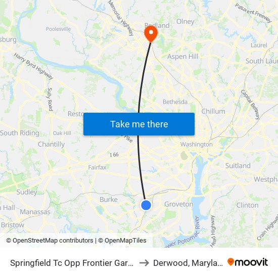 Springfield Tc Opp Frontier Garage to Derwood, Maryland map