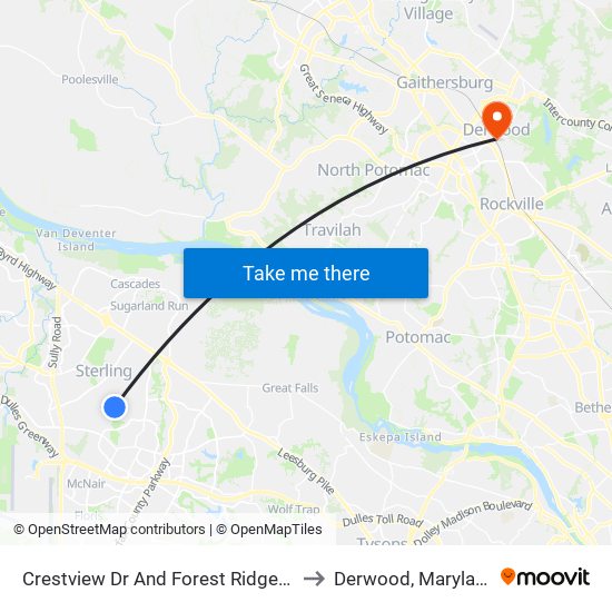 Crestview Dr And Forest Ridge Dr to Derwood, Maryland map