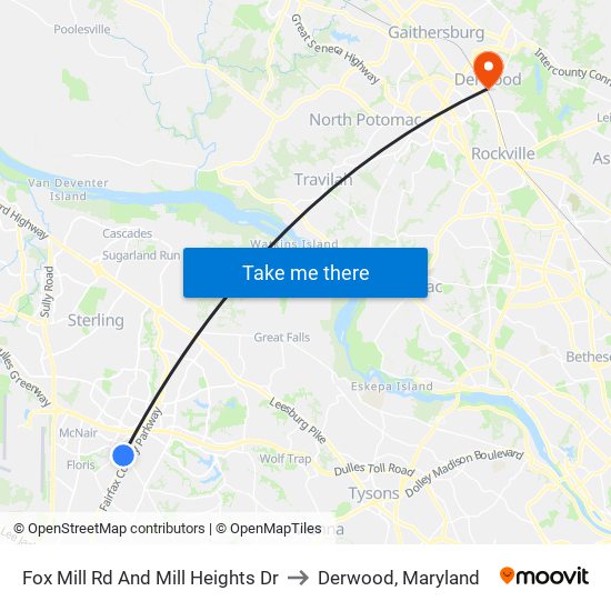 Fox Mill Rd And Mill Heights Dr to Derwood, Maryland map