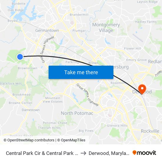 Central Park Cir & Central Park Cir to Derwood, Maryland map