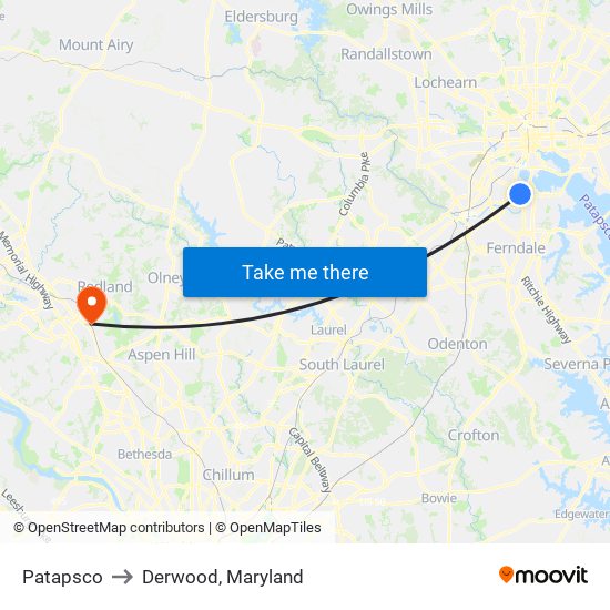 Patapsco to Derwood, Maryland map