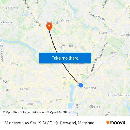 Minnesota Av Se+19 St SE to Derwood, Maryland map