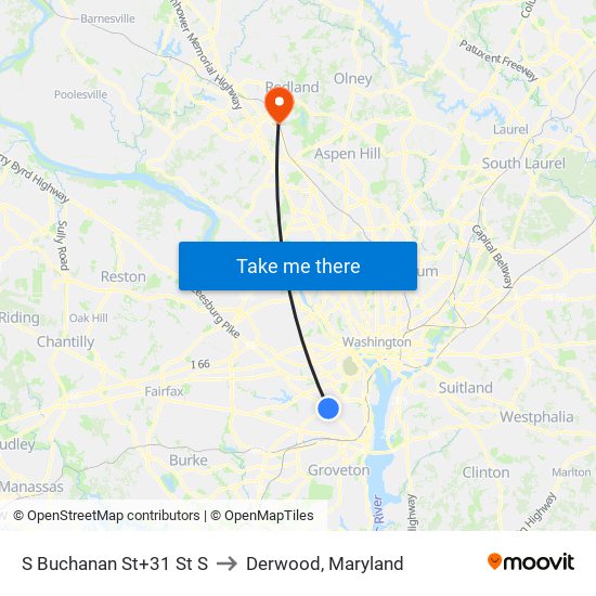 S Buchanan St+31 St S to Derwood, Maryland map