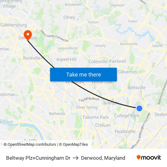 Beltway Plz+Cunningham Dr to Derwood, Maryland map