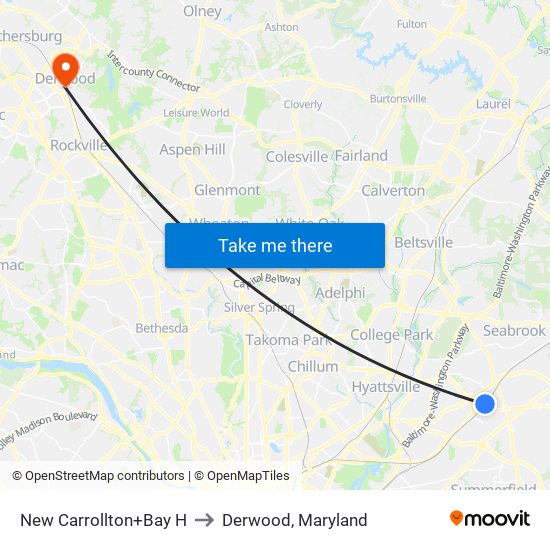 New Carrollton+Bay H to Derwood, Maryland map