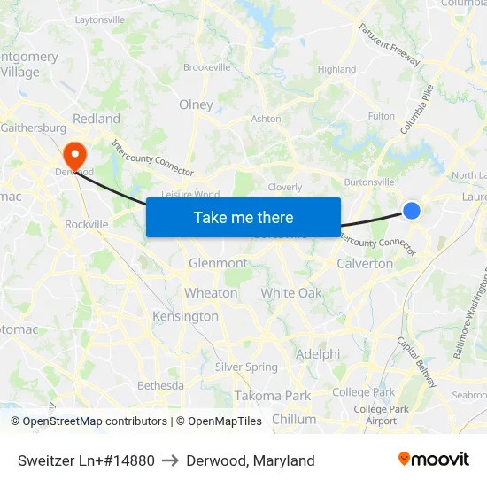 Sweitzer Ln+#14880 to Derwood, Maryland map