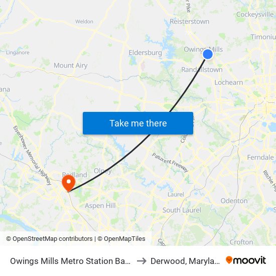 Owings Mills Metro Station Bay 3 to Derwood, Maryland map