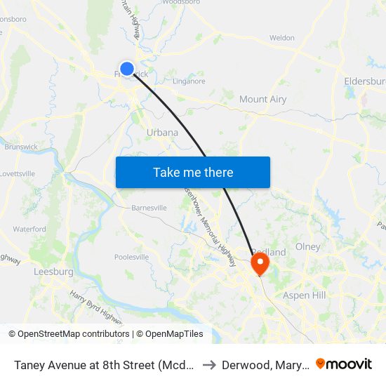 Taney Avenue at 8th Street (Mcdonalds) to Derwood, Maryland map