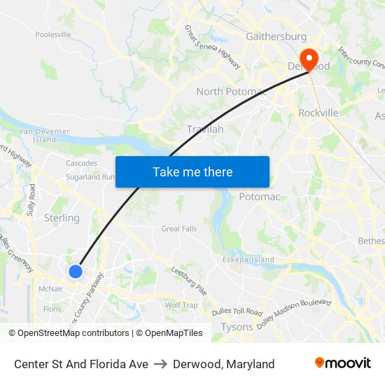 Center St And Florida Ave to Derwood, Maryland map