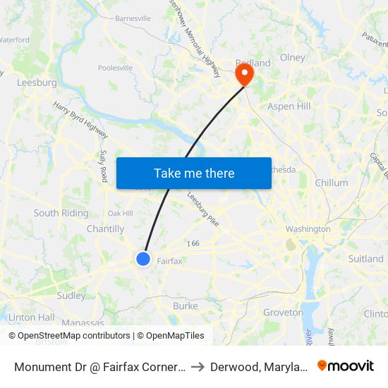 Monument Dr @ Fairfax Corner A to Derwood, Maryland map