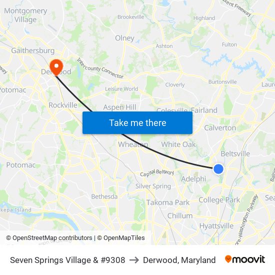 Seven Springs Village & #9308 to Derwood, Maryland map