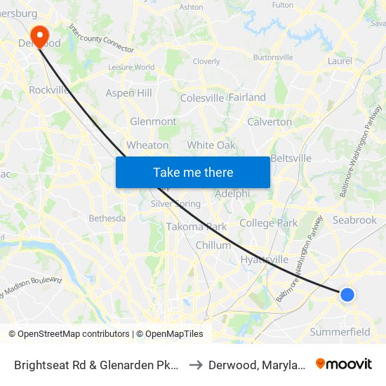 Brightseat Rd & Glenarden Pkwy to Derwood, Maryland map