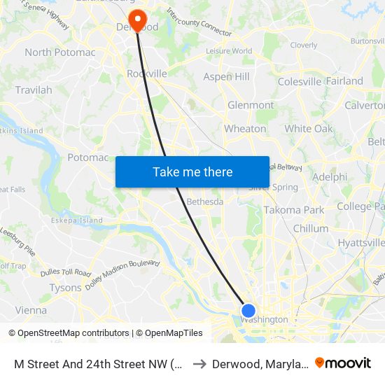 M Street And 24th Street NW (Wb) to Derwood, Maryland map