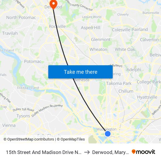 15th Street And Madison Drive NW (Sb) to Derwood, Maryland map