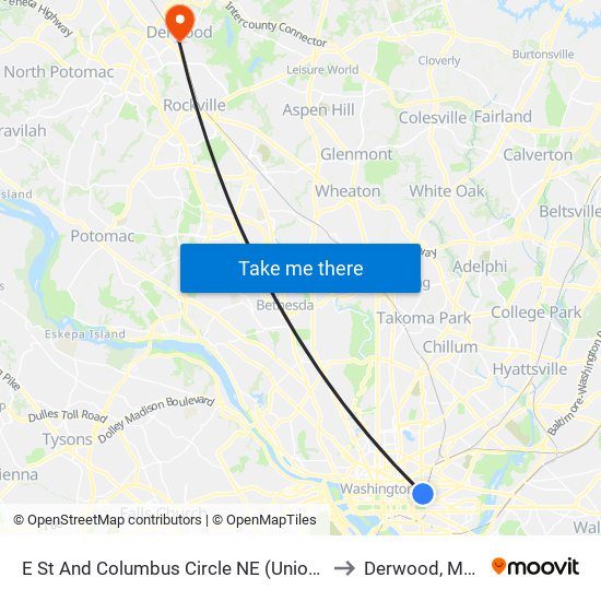 E St And Columbus Circle NE (Union Station) (Eb) to Derwood, Maryland map