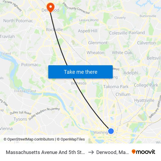 Massachusetts Avenue And 5th Street NW (Eb) to Derwood, Maryland map