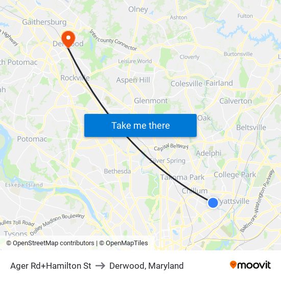 Ager Rd+Hamilton St to Derwood, Maryland map