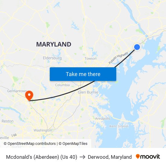 Mcdonald's (Aberdeen) (Us 40) to Derwood, Maryland map