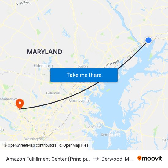 Amazon Fulfillment Center (Principio Pkwy West) to Derwood, Maryland map