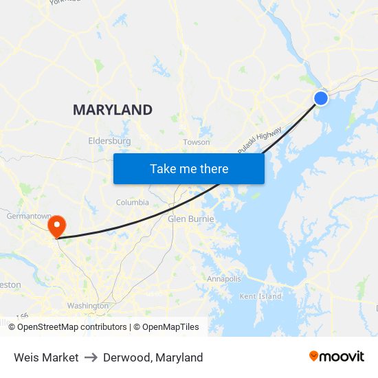 Weis Market to Derwood, Maryland map