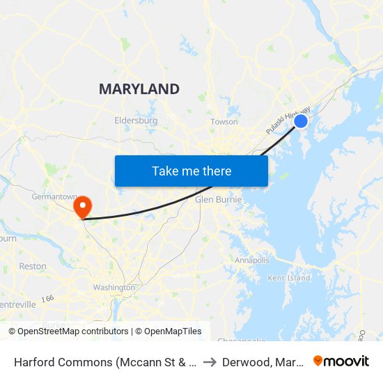 Harford Commons (Mccann St & Starr St) to Derwood, Maryland map