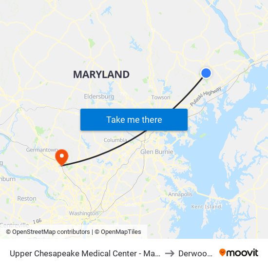 Upper Chesapeake Medical Center - Main Entrance (500 Upper Chesapeake Dr) to Derwood, Maryland map