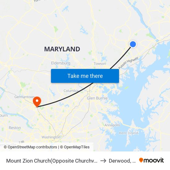 Mount Zion Church(Opposite Churchville Rd/Rt 22 & Andreas Dr) to Derwood, Maryland map