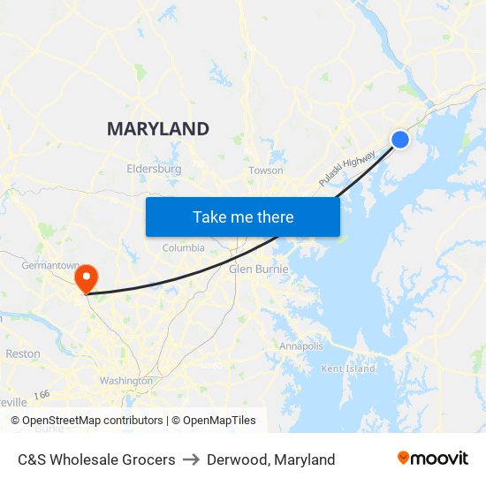 C&S Wholesale Grocers to Derwood, Maryland map