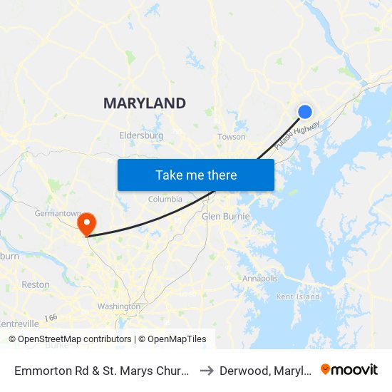 Emmorton Rd & St. Marys Church Rd to Derwood, Maryland map