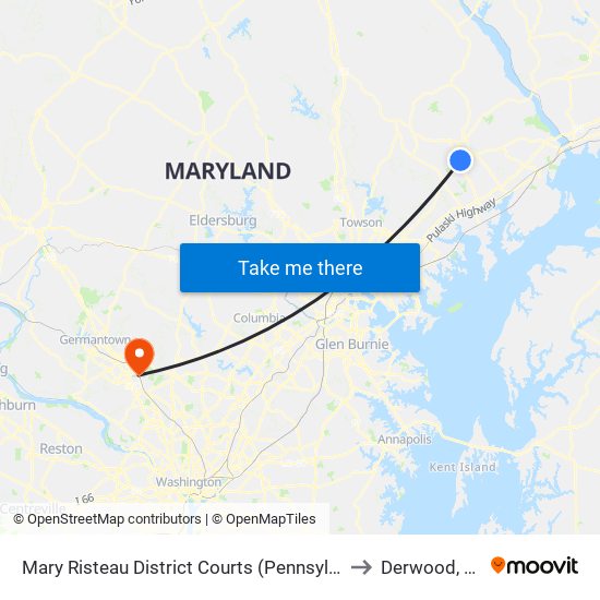 Mary Risteau District Courts (Pennsylvania Ave Near Bond St) to Derwood, Maryland map