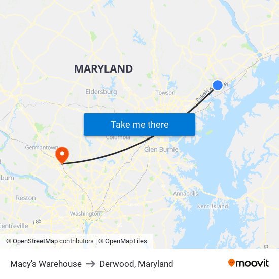 Macy's Warehouse to Derwood, Maryland map