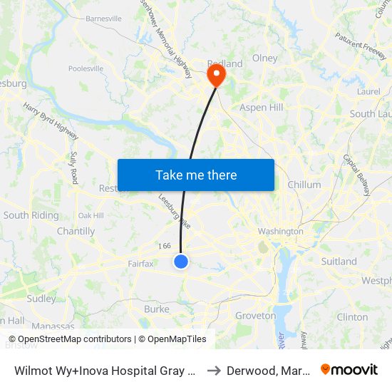 Wilmot Wy+Inova Hospital Gray Entrance to Derwood, Maryland map