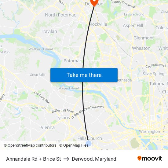 Annandale Rd + Brice St to Derwood, Maryland map