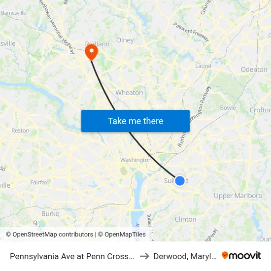 Pennsylvania Ave at Penn Crossing Dr to Derwood, Maryland map