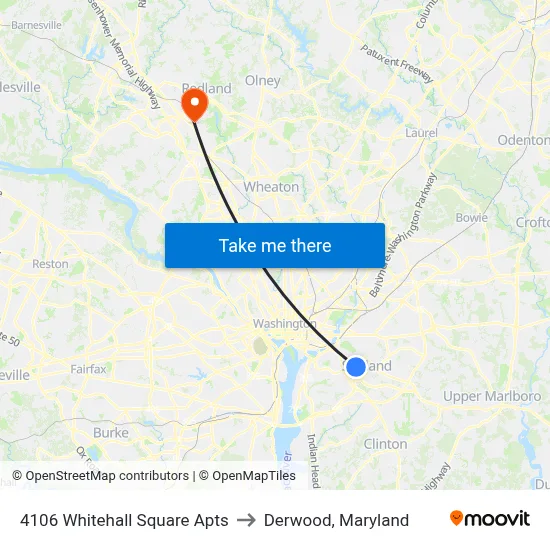 4106 Whitehall Square Apts to Derwood, Maryland map