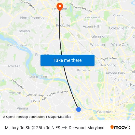 Military Rd Sb @ 25th Rd N FS to Derwood, Maryland map