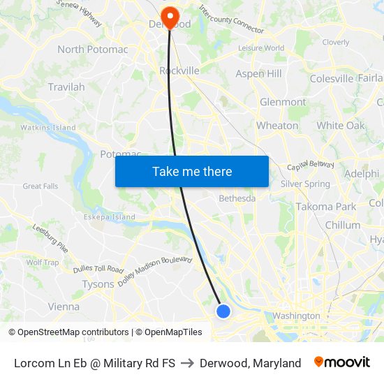 Lorcom Ln Eb @ Military Rd FS to Derwood, Maryland map