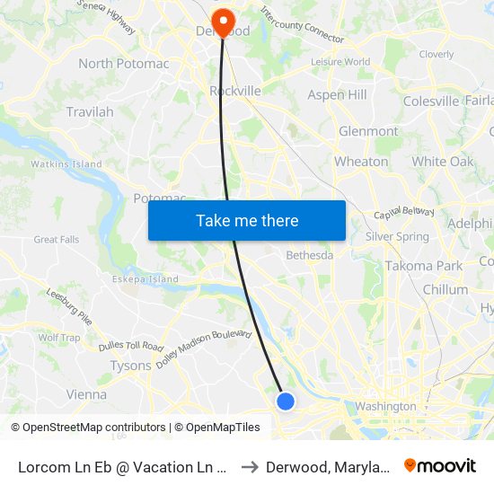 Lorcom Ln Eb @ Vacation Ln Ns to Derwood, Maryland map