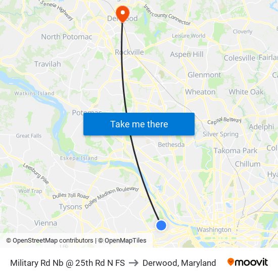 Military Rd Nb @ 25th Rd N FS to Derwood, Maryland map