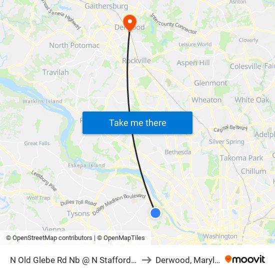 N Old Glebe Rd Nb @ N Stafford St FS to Derwood, Maryland map